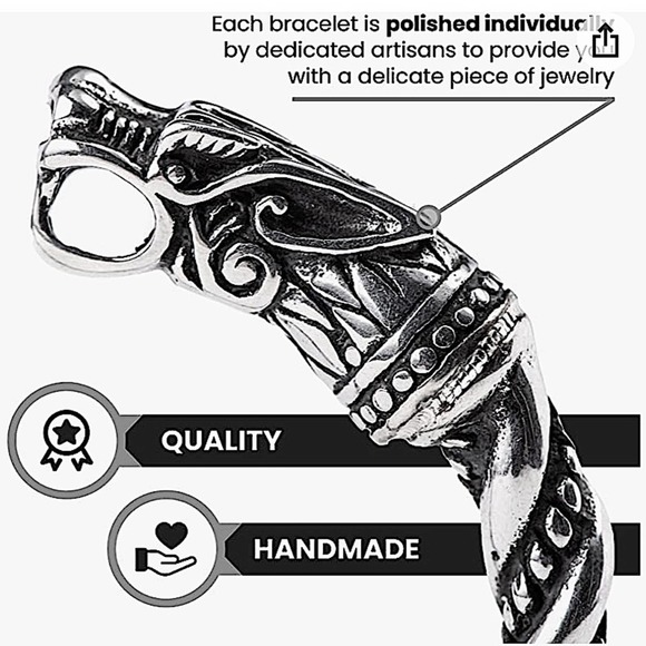 STERLING SILVER VIKING WOLF BRACELET SILVER ARM BAND CUFF BANGLE - Picture 7 of 9